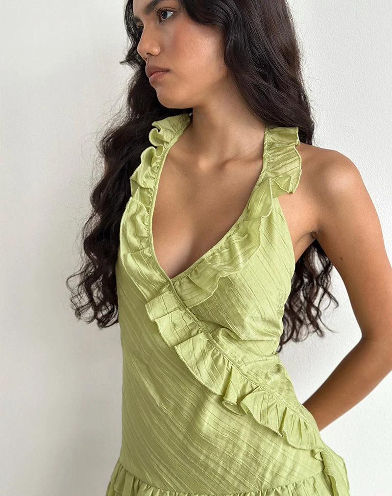 Lorena Mini Dress in Chiffon Stripe Green