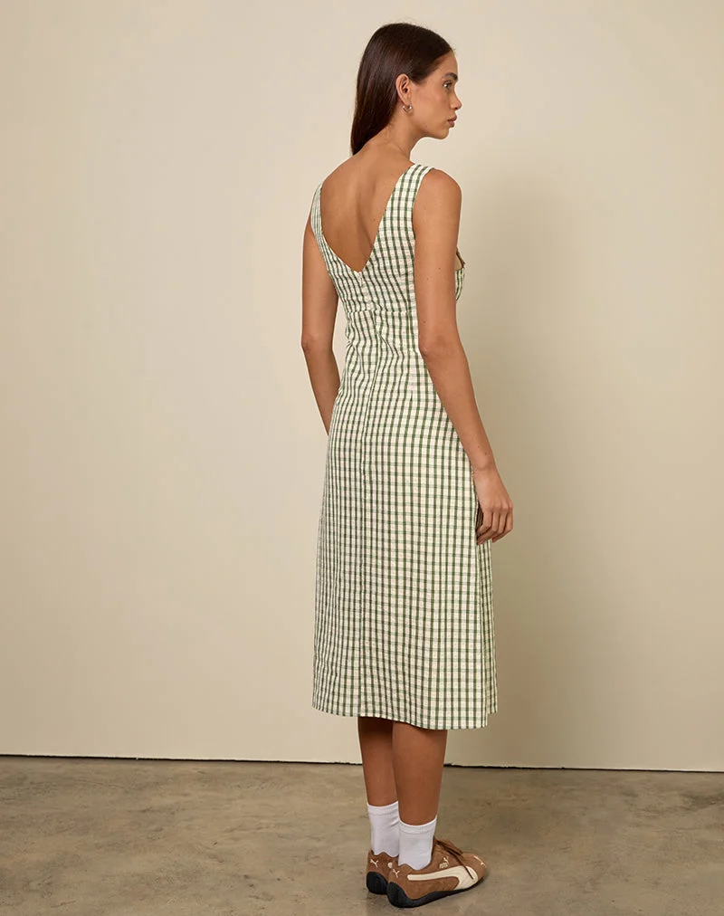 Lavisha Midi Dress in Green Check