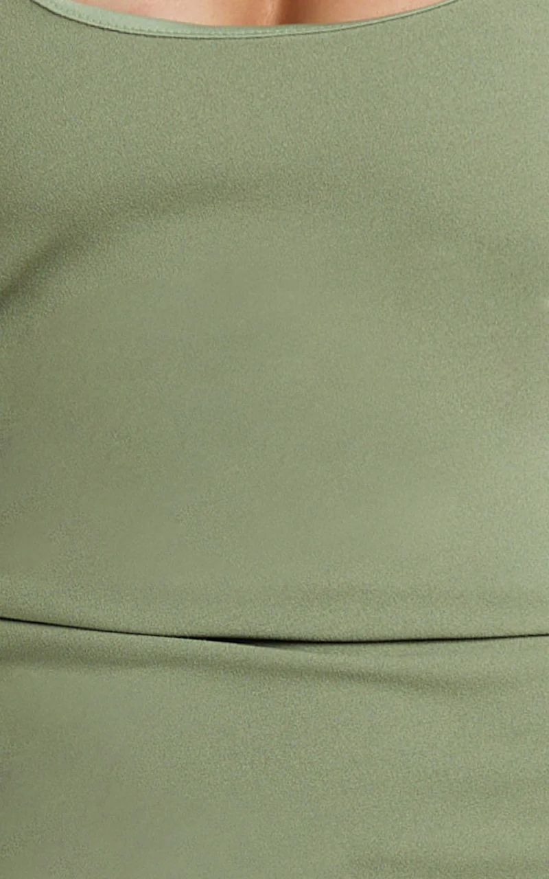 Lucinda Mini Dress - Scoop Neck Ruched Bodycon Dress in Olive