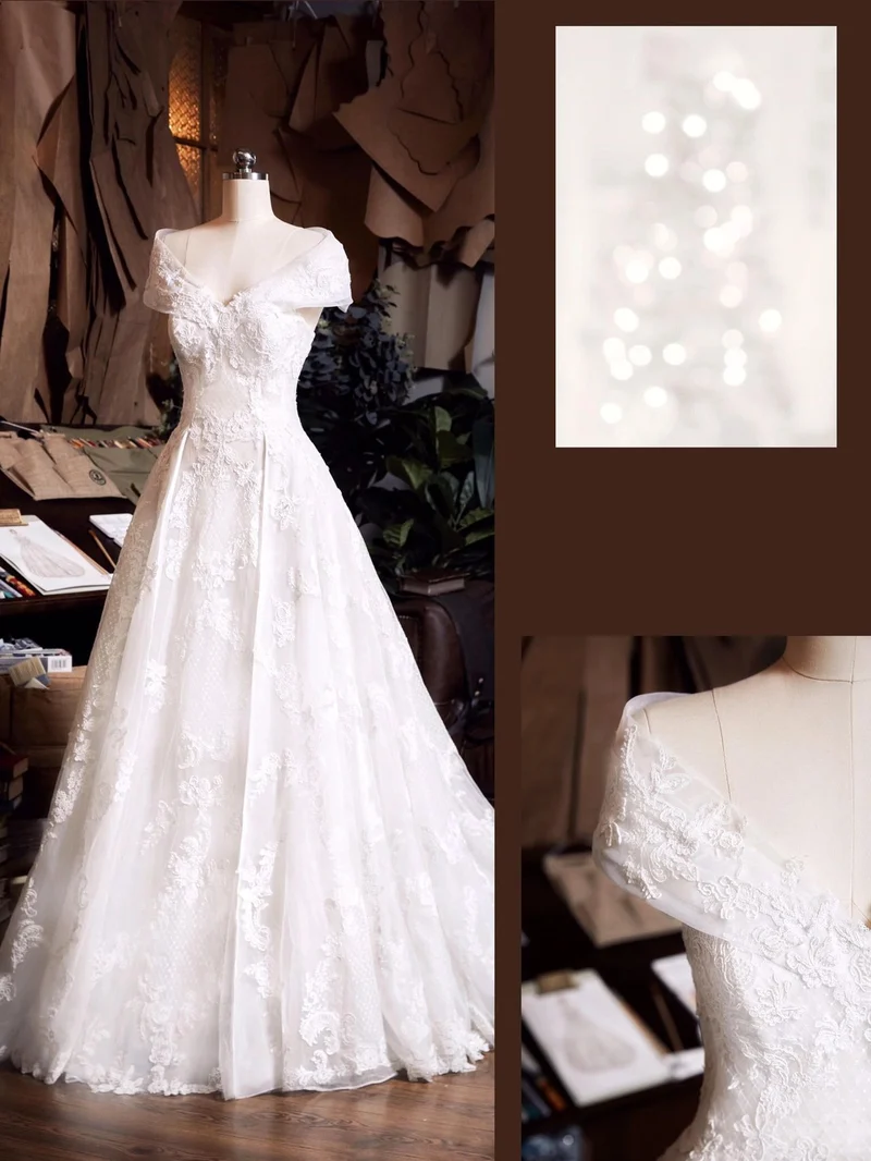 Robe de mariée chic en dentelle à épaules dénudées