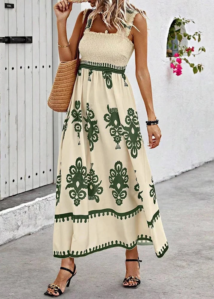 Robe aztèque blanche et verte
