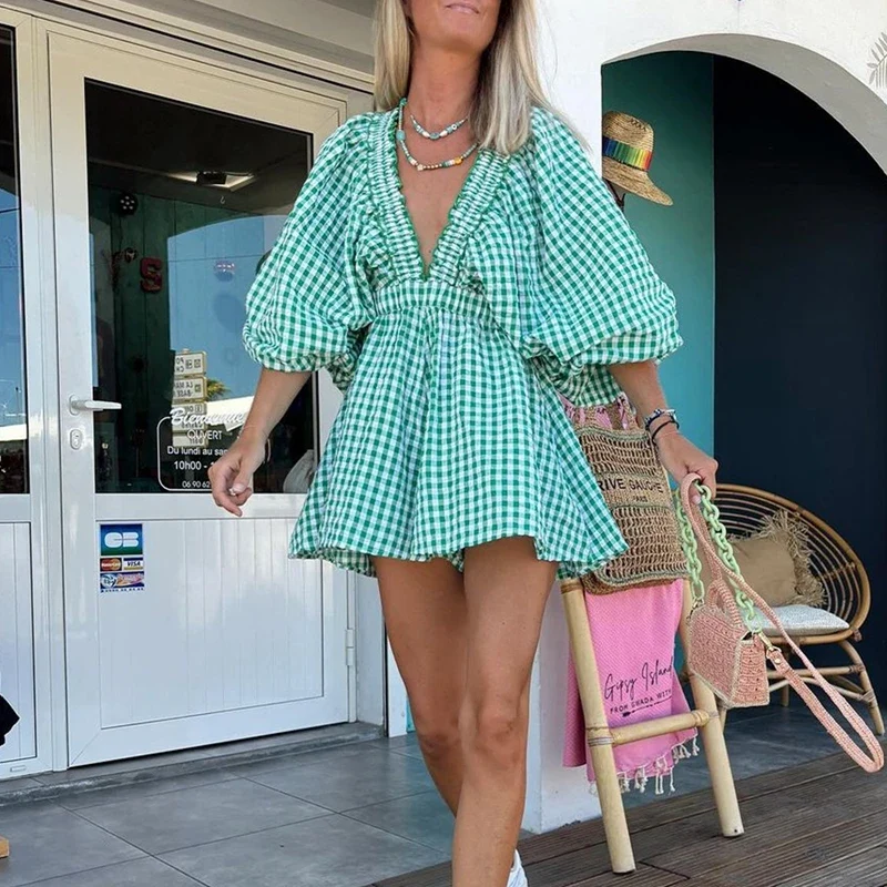Robe Vichy Verte pour Femme