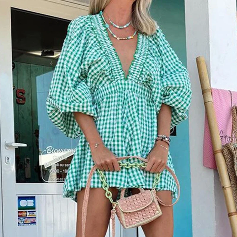 Robe Vichy Verte pour Femme