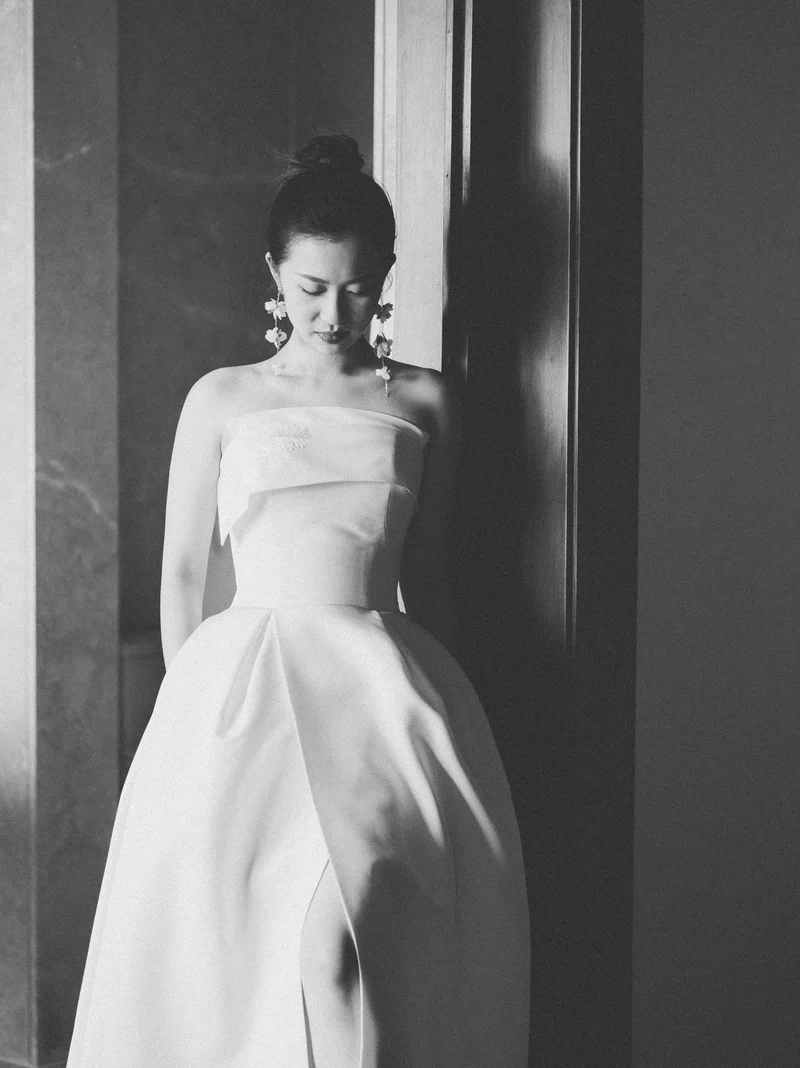 Robe de mariée champêtre en soie simple sans bretelles