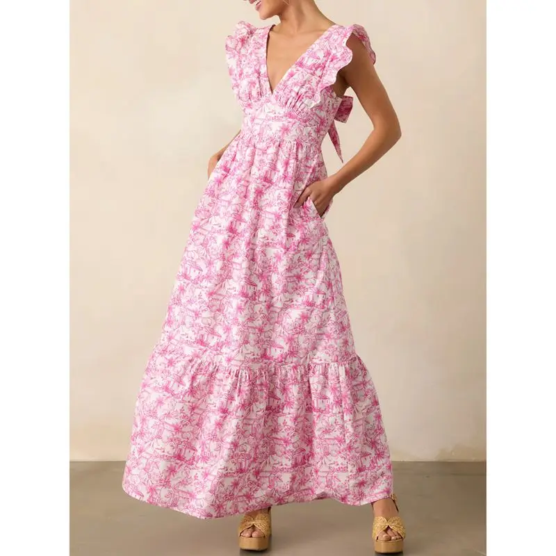 Robe rose a volants