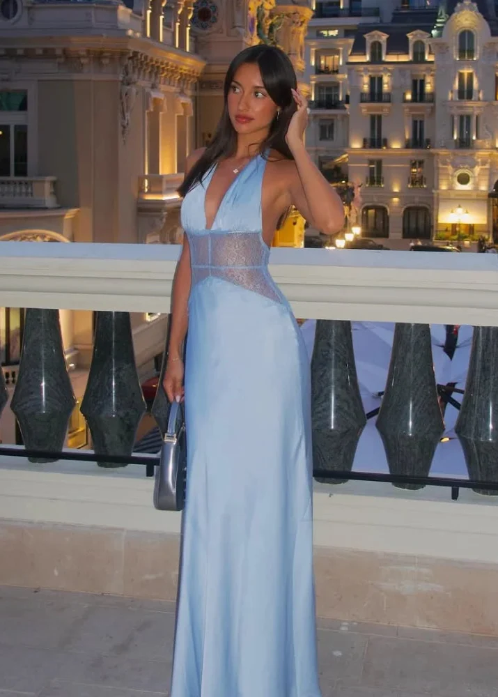 Robe Cocktail en Satin Bleu