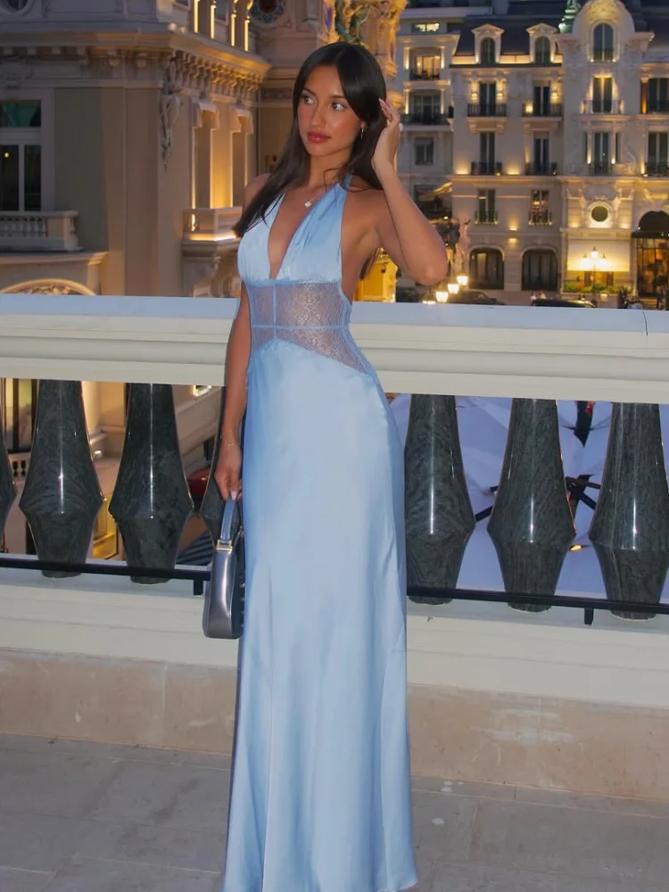 Robe Cocktail en Satin Bleu