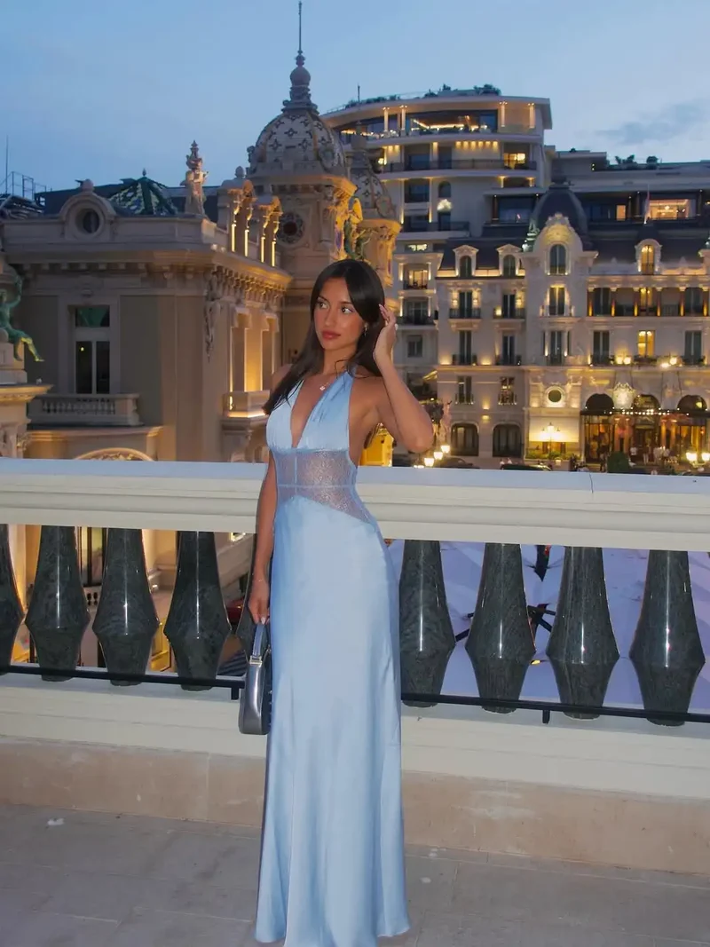 Robe Cocktail en Satin Bleu