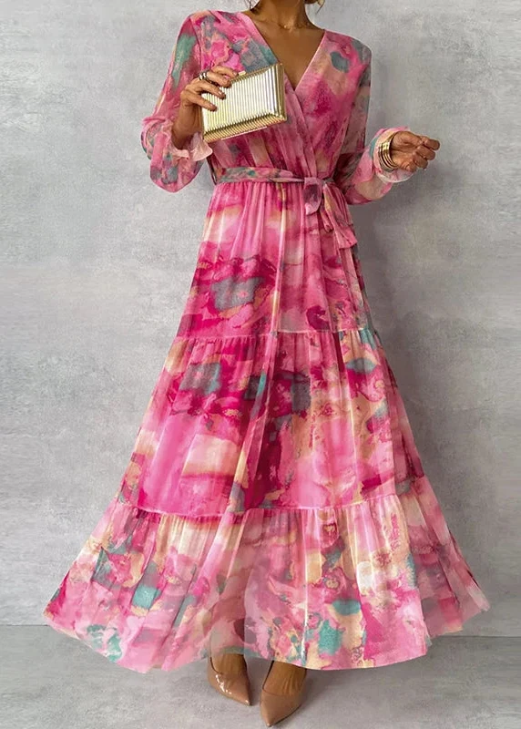 Robe bohème rose en mousseline