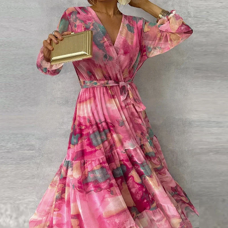 Robe bohème rose en mousseline