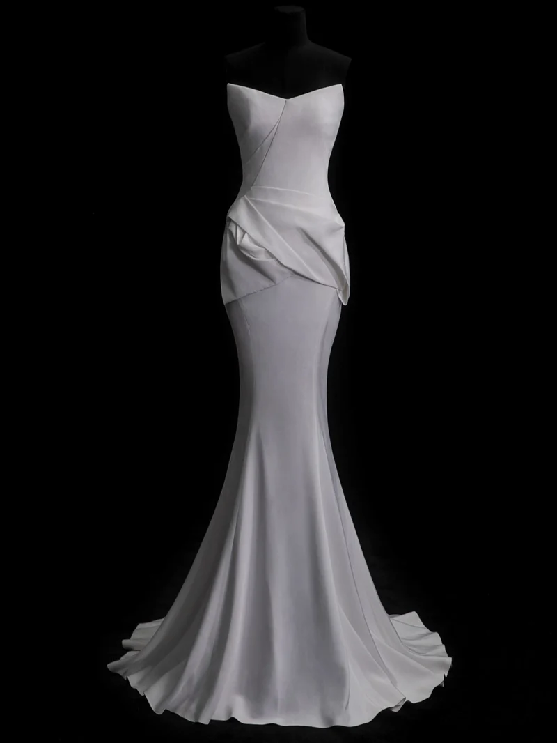 Robe de mariée sirène en soie extensible sans bretelles élégante