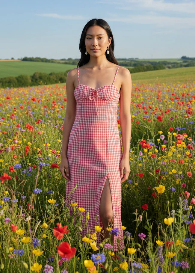 Robe rouge a carreaux boheme chic