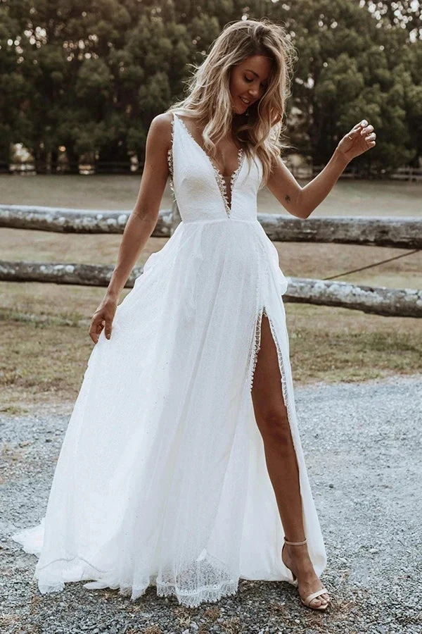 Robe de mariée bohème fluide et décontractée avec fente latérale