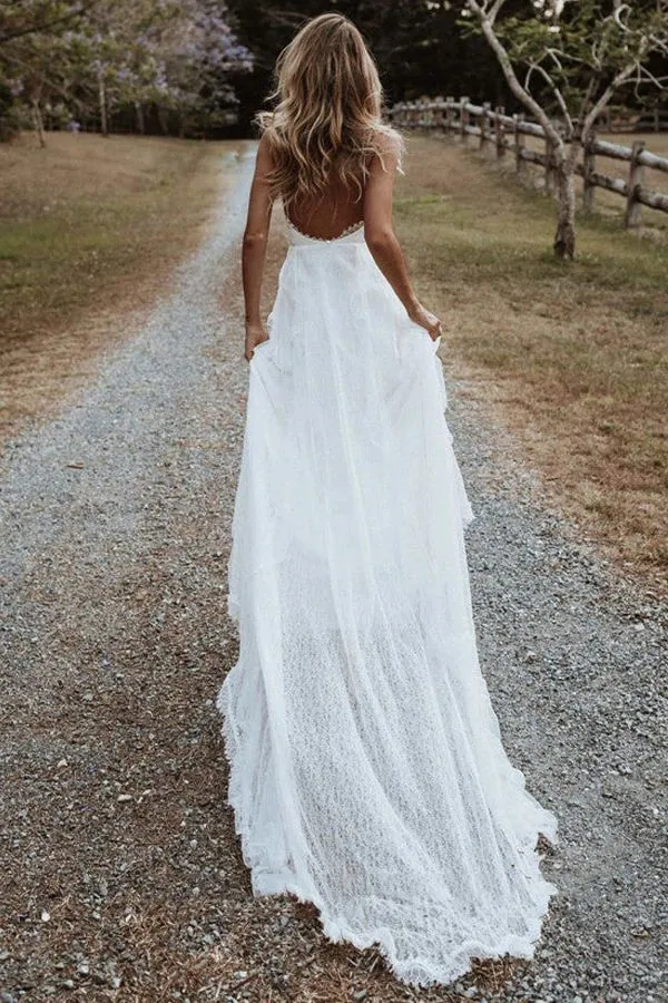 Robe de mariée bohème fluide et décontractée avec fente latérale