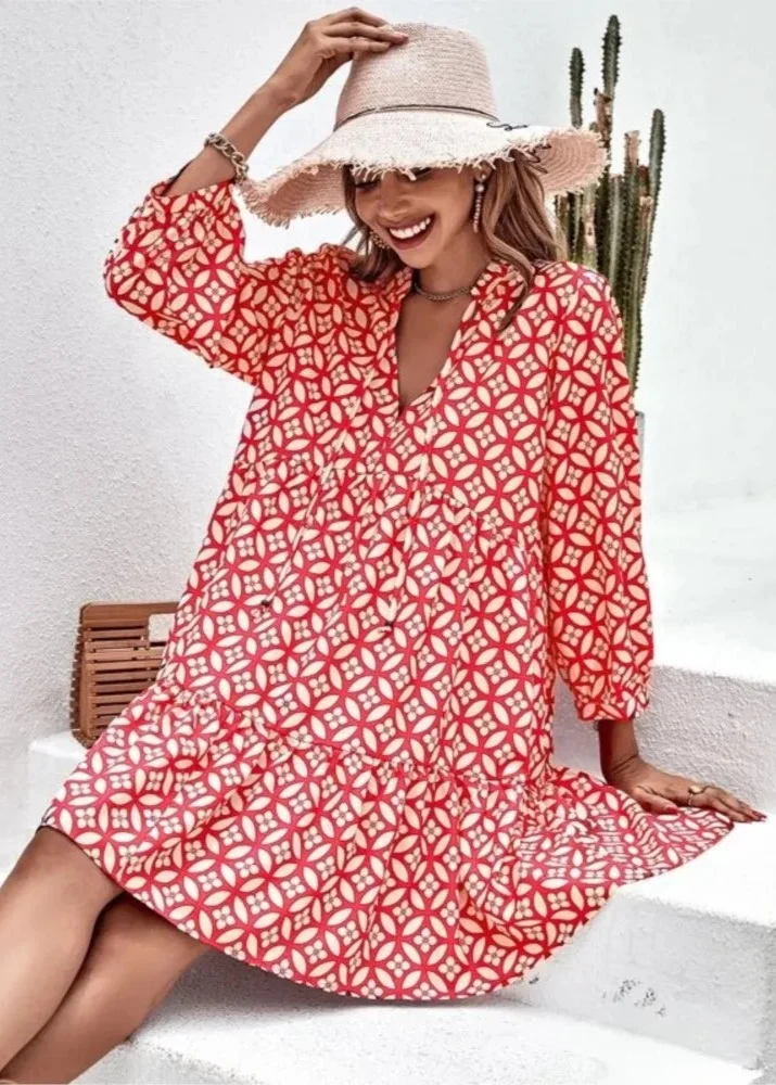 Mode Boheme Ete Robe Rouge