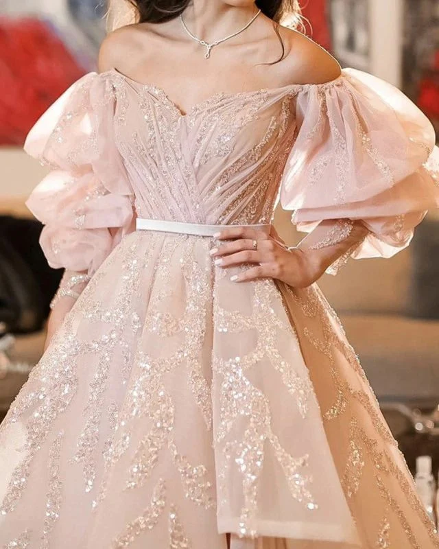 Robe formelle de remise de diplôme courte scintillante rose blush, robe de soirée