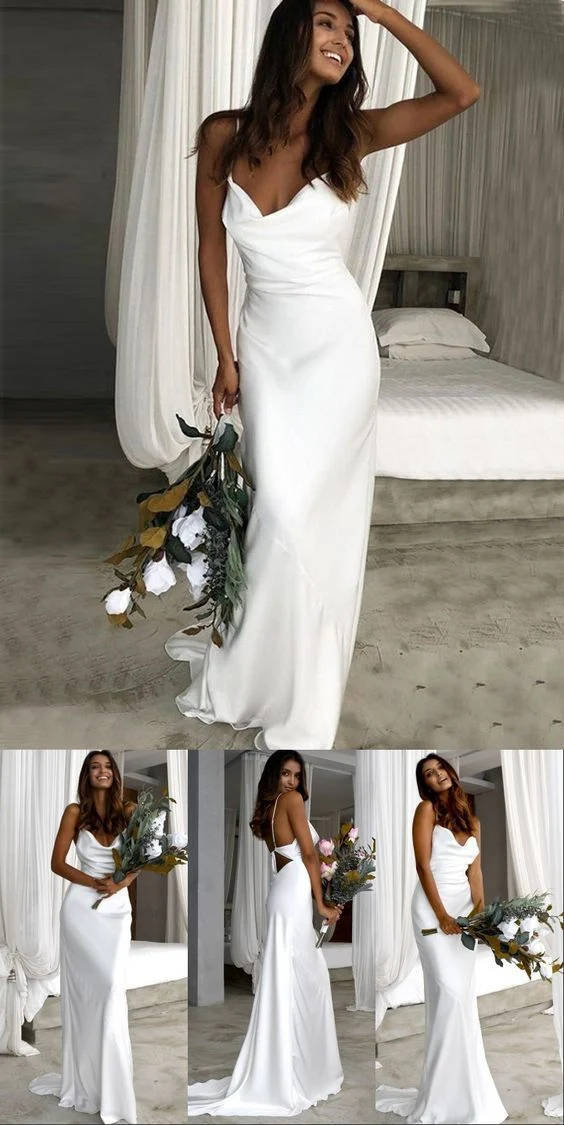 Robe de mariée décontractée simple en soie avec dos ouvert