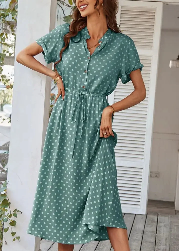 Robe a pois mi longue vert eau