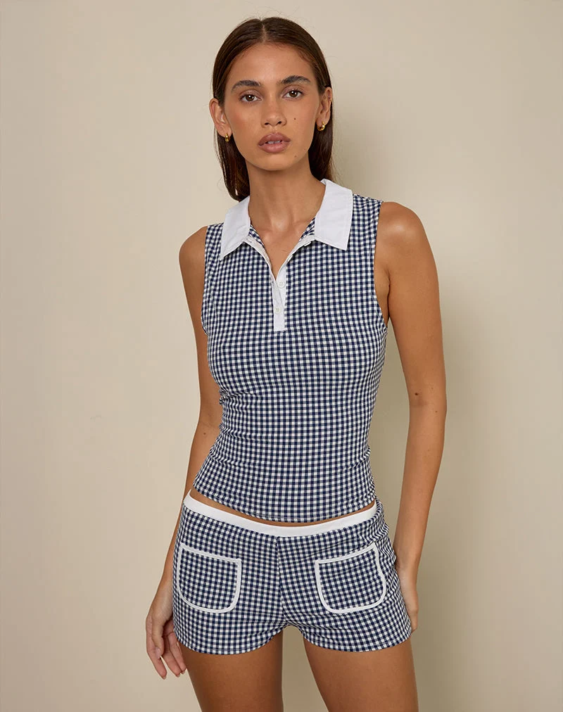 Polo Tisuka en vichy seersucker Navy