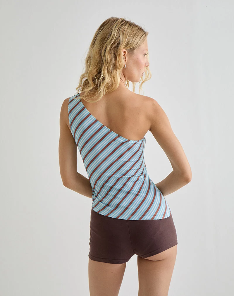 Uberta - Top asymétrique à nouer, rayures diagonales - Bleu clair