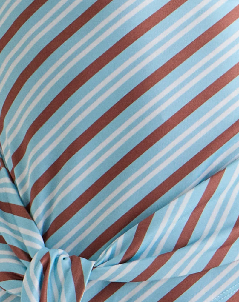 Uberta - Top asymétrique à nouer, rayures diagonales - Bleu clair