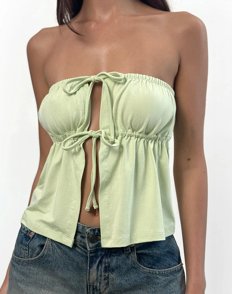 Ender Tie Bandeau Top in Rayon Pistachio