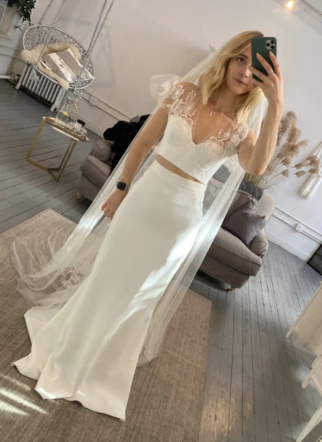 Jupe et haut de mariage deux pièces fourreau Boho