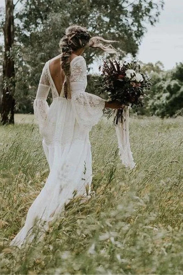 Robe de mariée d'été bohème rustique avec manches