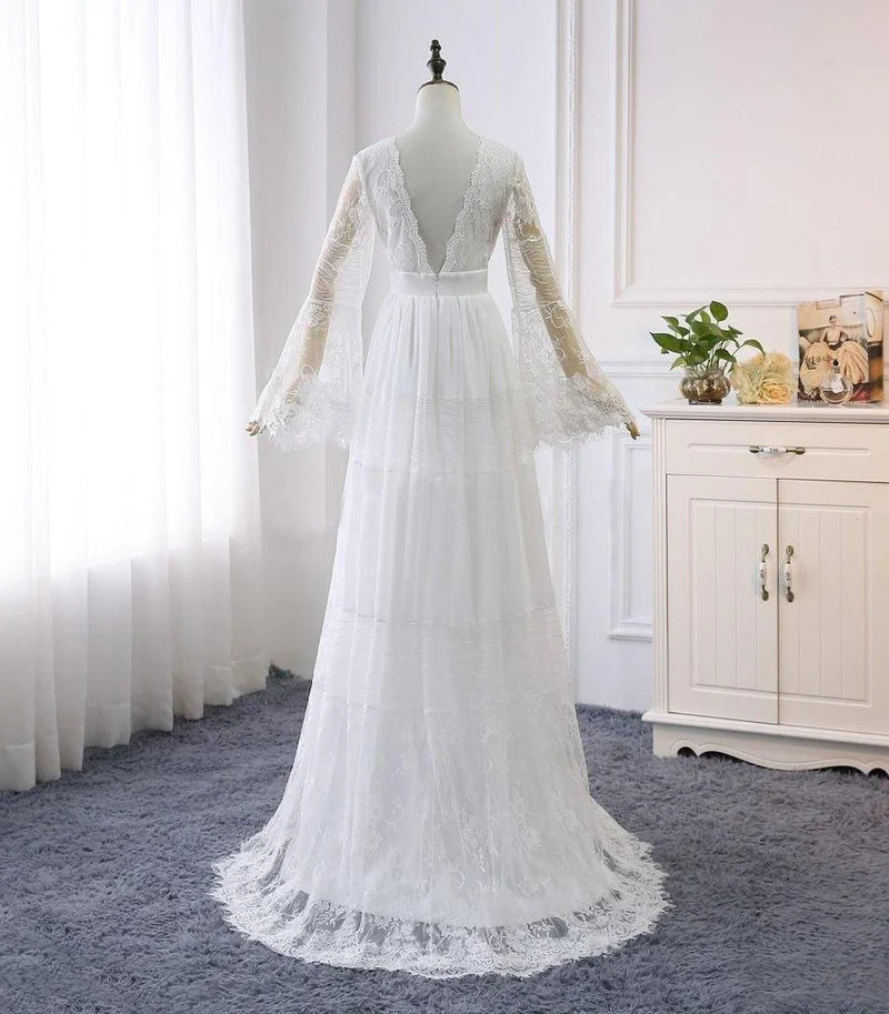 Robe de mariée d'été bohème rustique avec manches