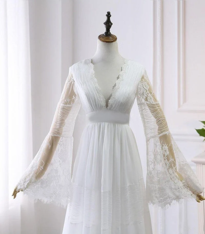 Robe de mariée d'été bohème rustique avec manches