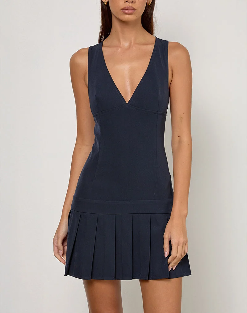 Mini robe à plis Rita en marine tailleur