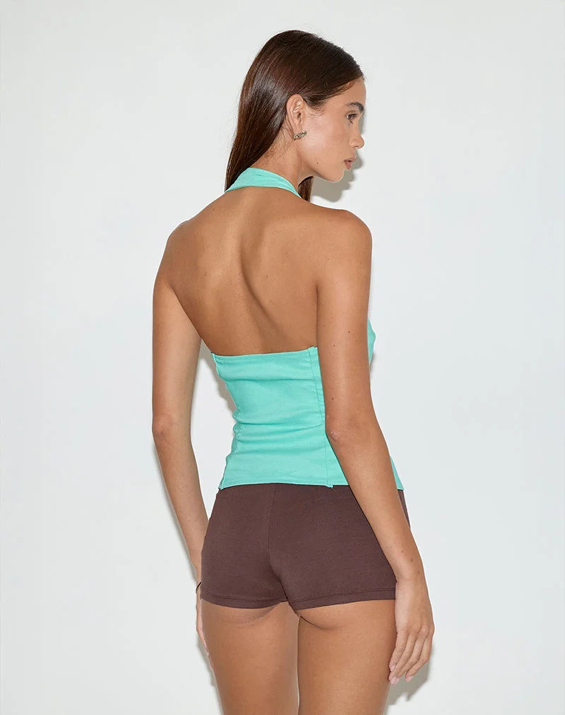 Oorja Halterneck Top in Tailoring Aqua