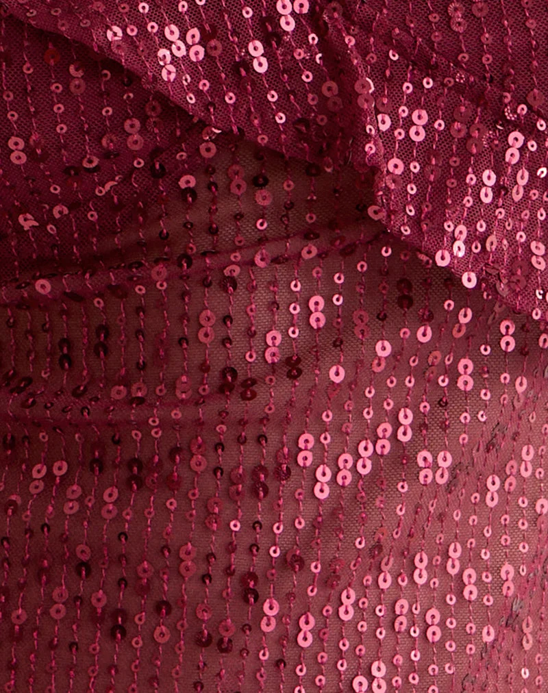Iranila Asymmetric Top in Gauzy Sequin Red