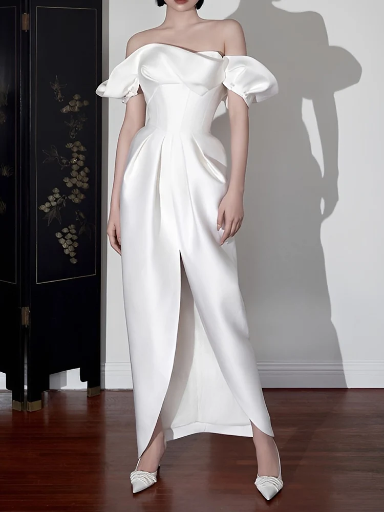 Robe de mariée en soie fourreau élégante en satin longueur cheville