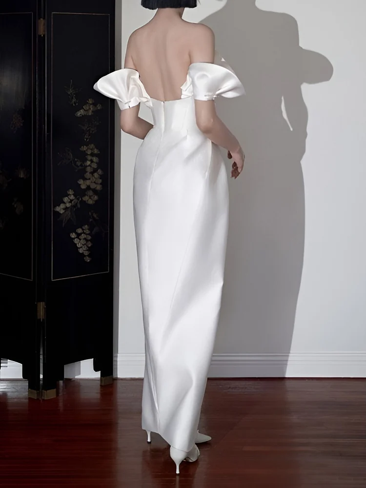Robe de mariée en soie fourreau élégante en satin longueur cheville