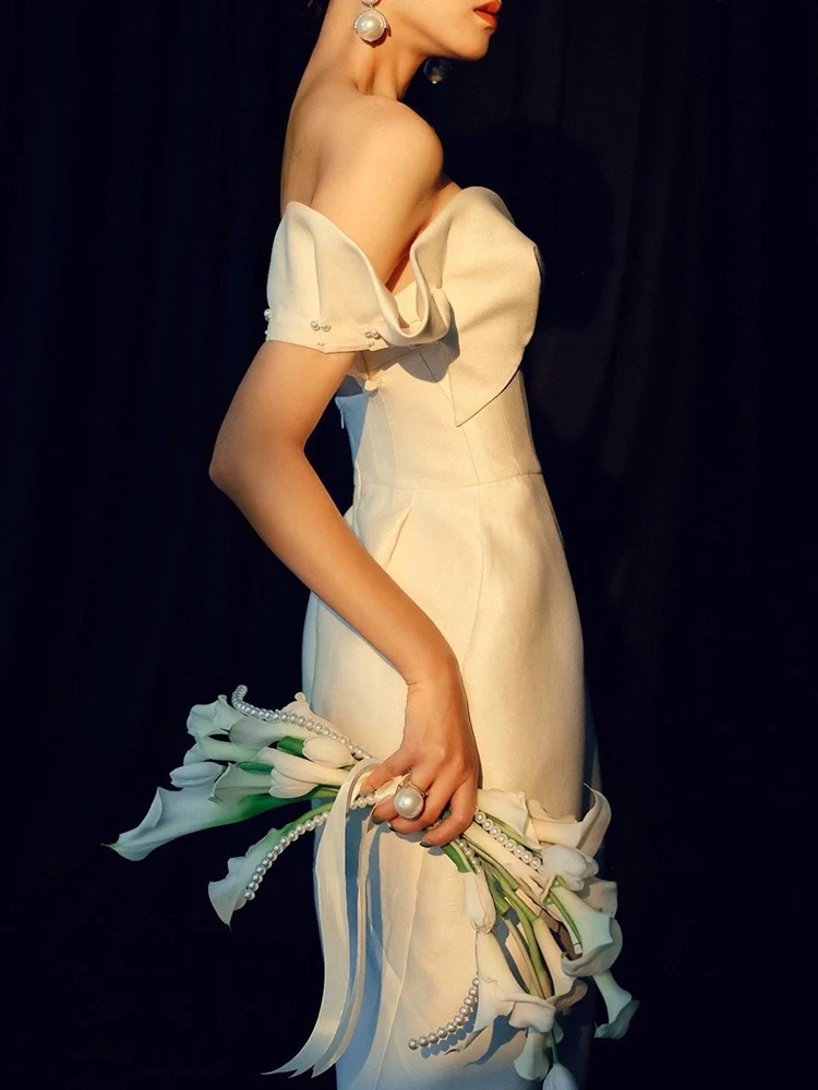 Robe de mariée en soie fourreau élégante en satin longueur cheville