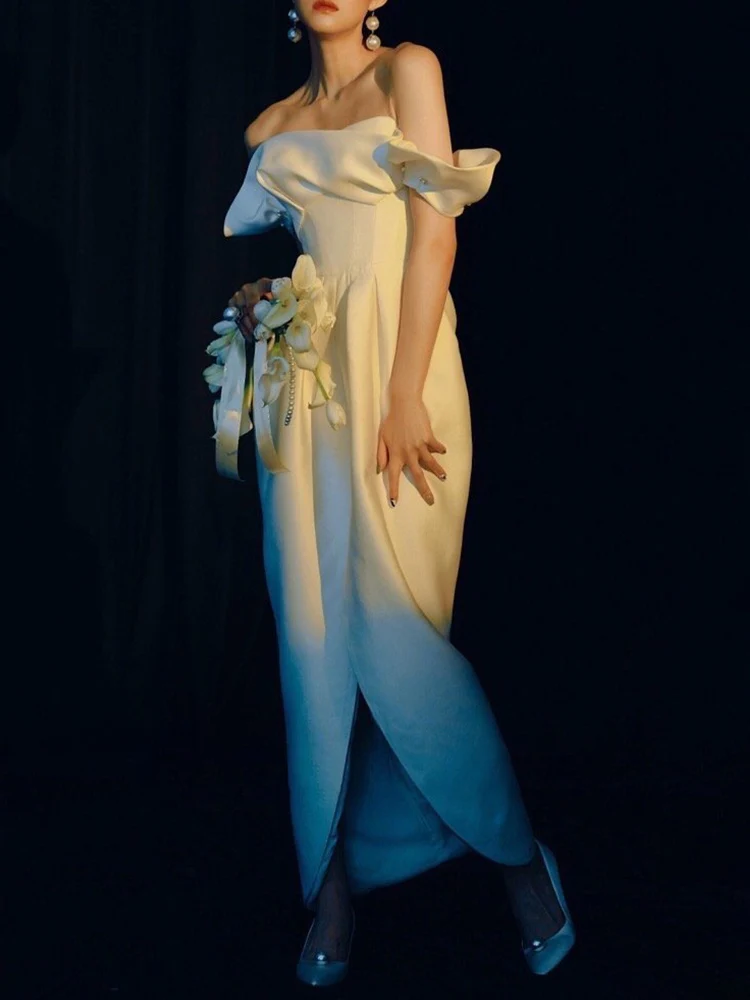 Robe de mariée en soie fourreau élégante en satin longueur cheville