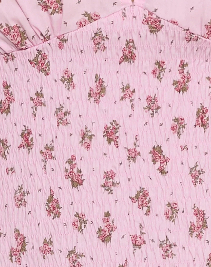 Valisa Plunge Top in Floral Romance Pink