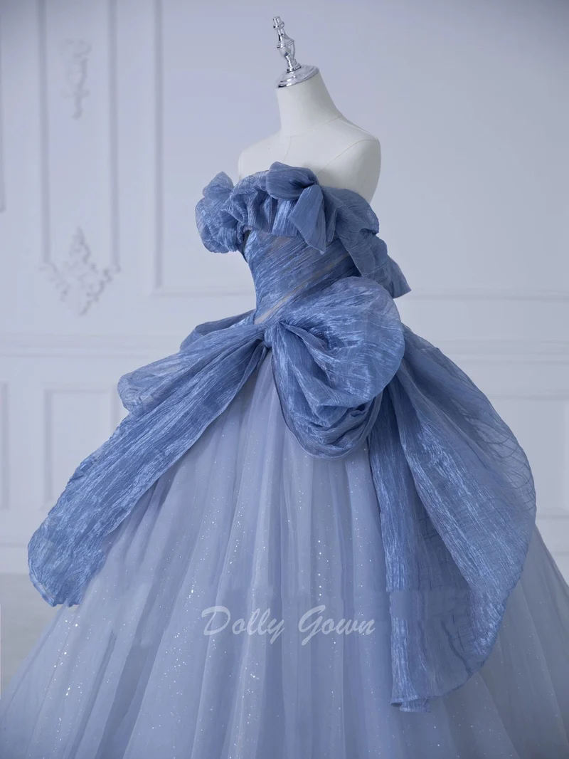 Robe de bal bleu poussiéreux robe de bal