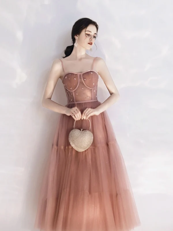 Robe de bal vintage longueur thé rose pêche
