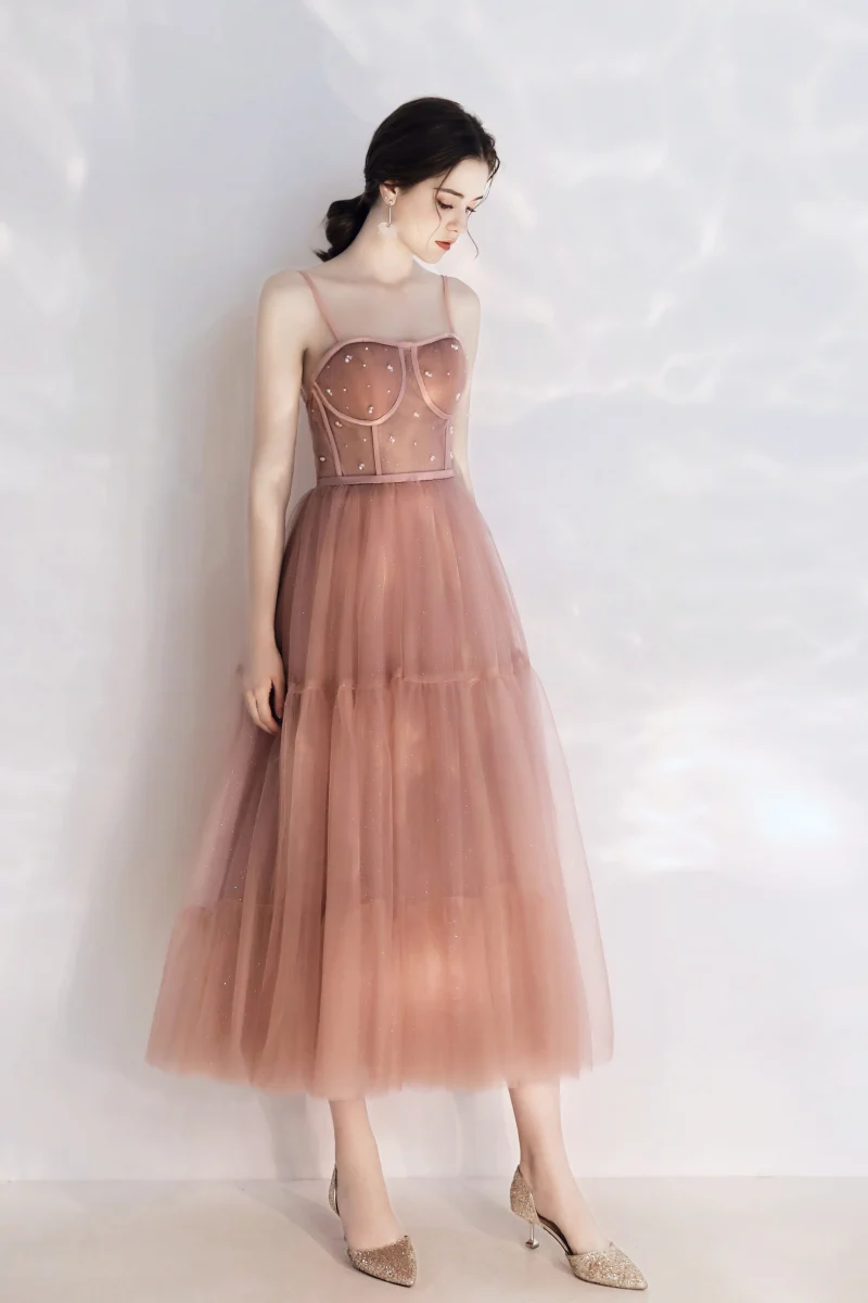 Robe de bal vintage longueur thé rose pêche