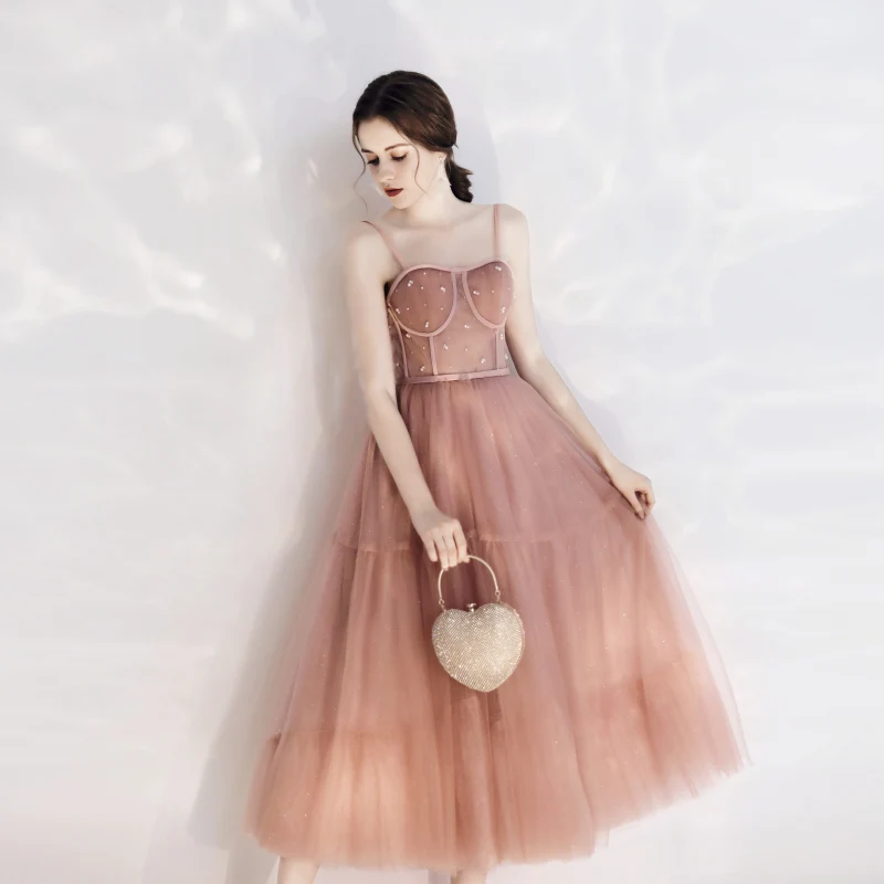 Robe de bal vintage longueur thé rose pêche