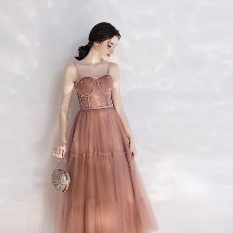 Robe de bal vintage longueur thé rose pêche