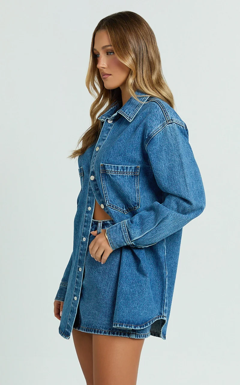 Faharra Shirt - Recycled Cotton Denim Shirt in Dark Blue Wash