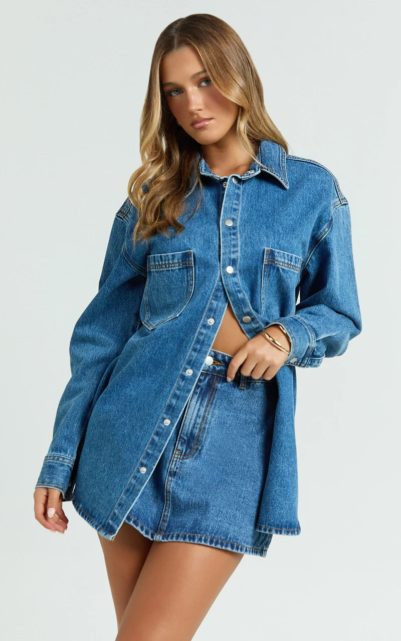 Faharra Shirt - Recycled Cotton Denim Shirt in Dark Blue Wash