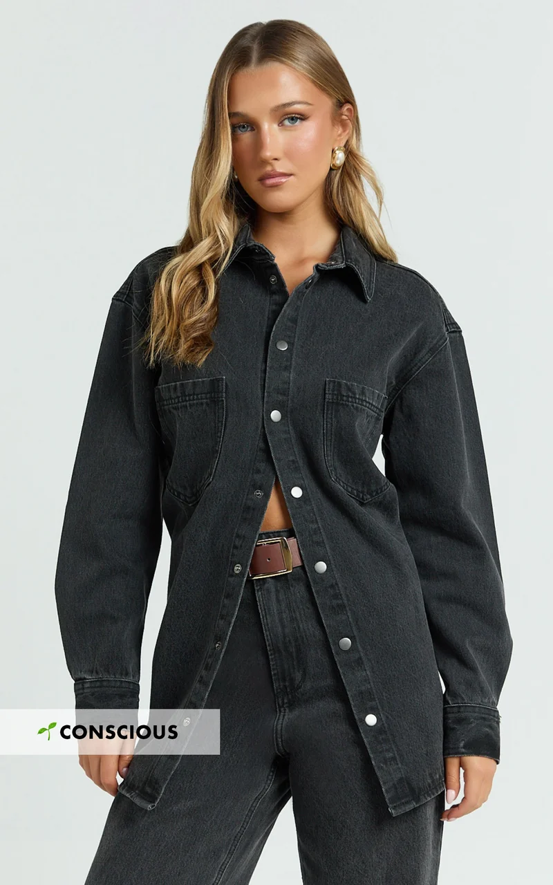 Faharra Shirt - Recycled Cotton Denim Shirt in Black