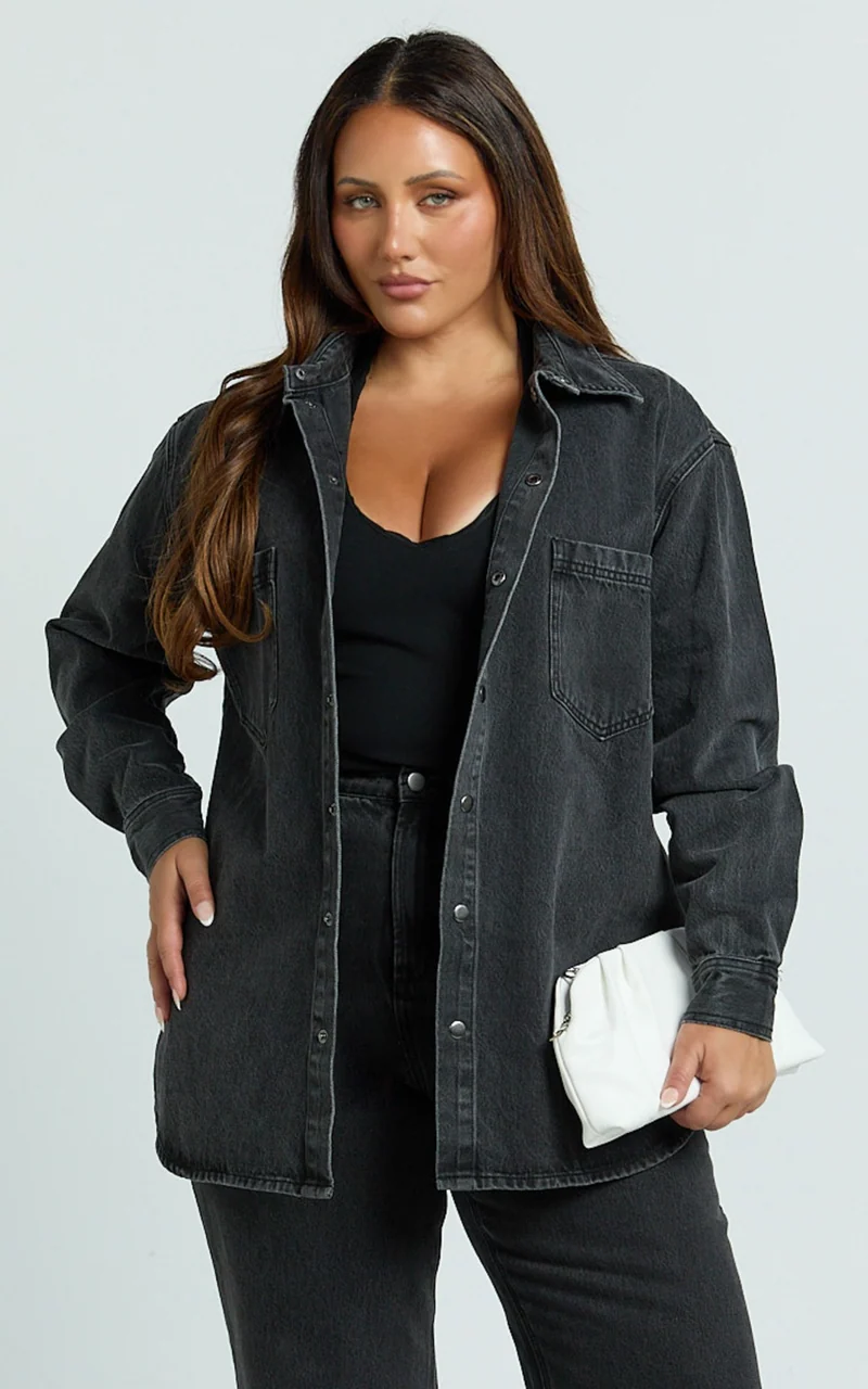 Faharra Shirt - Recycled Cotton Denim Shirt in Black