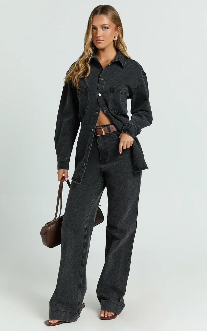 Faharra Shirt - Recycled Cotton Denim Shirt in Black