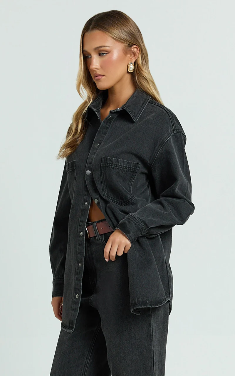 Faharra Shirt - Recycled Cotton Denim Shirt in Black