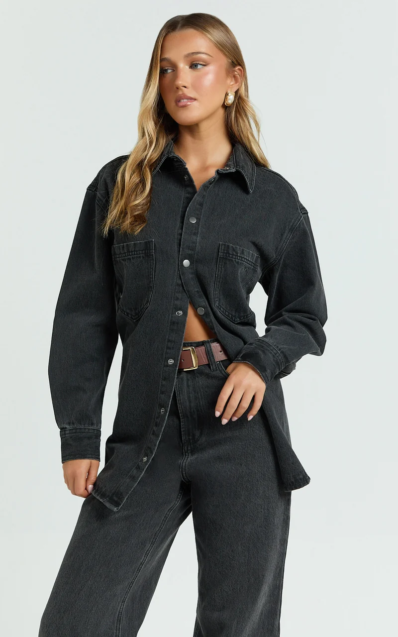 Faharra Shirt - Recycled Cotton Denim Shirt in Black